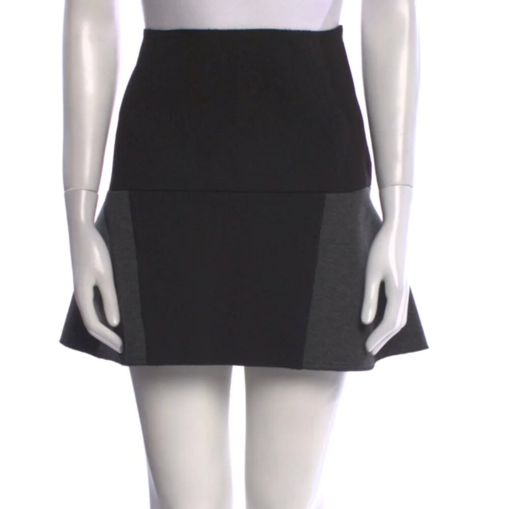 SANDRO Black and Charcoal Color-Block Panel Skater Mini Skirt